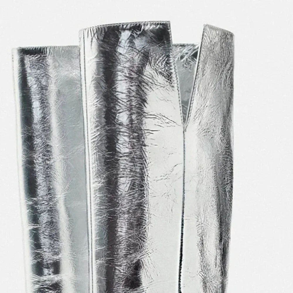 ZARA 100% LEATHER METALLIC HEELED KNEE HIGH BOOTS - Picture 6 of 13
